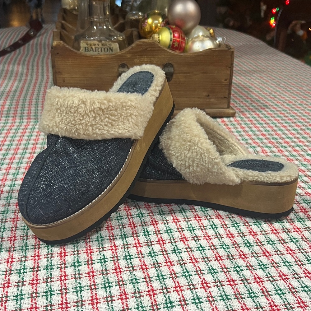 Seychelles Denim Fur Lined Clogs
